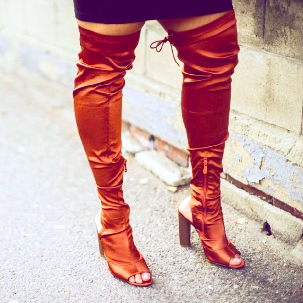 Public Desire Over the Knee Peep Toe Boots Size 8